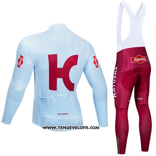 2019 Maillot Ciclismo Katusha Alpecin Lumiere Bleu Rouge Manches Longues et Cuissard
